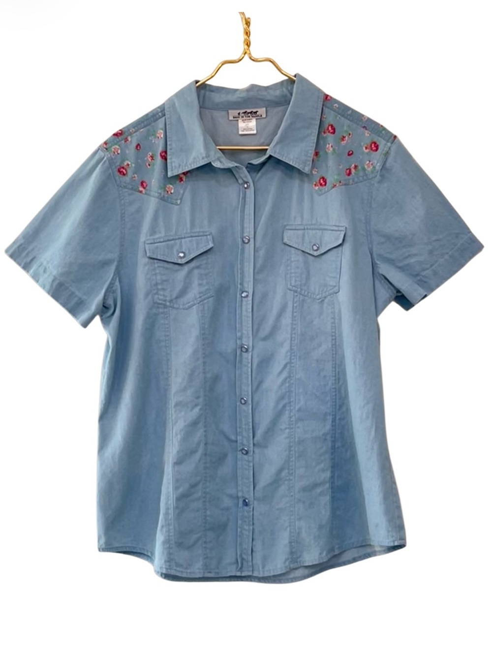 Back In The Saddle Western Denim Snap Front Floral Yoke Shirt XL